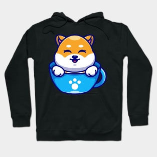 Cute shiba inu dog on cup coffee cartoon Hoodie